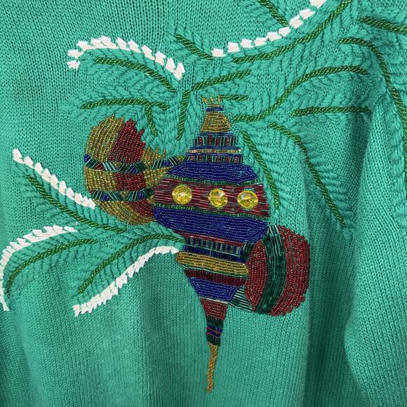Vintage Lindsey Blake Christmas Sweater Embroidered Beaded Sz M Ornaments - Picture 2 of 12